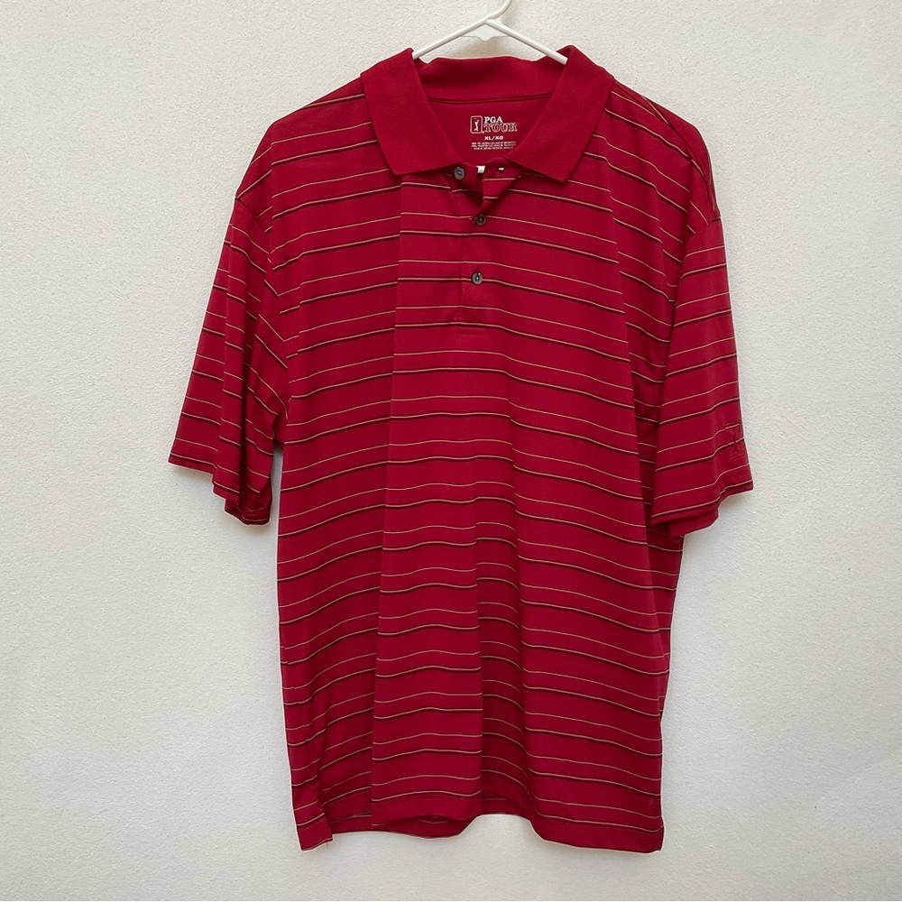 PGA Tour Red, Black, White Striped Golf Polo Size XL Outdoor Breathable